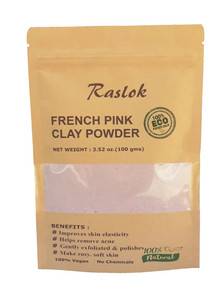 Raslok French Pink Clay 100g | 3.52 oz. | Montmorrillonite Pink Clay (French Rose Clay) | Mild Hydrating Clay suitable for Sensitive,Matured & Acne-P