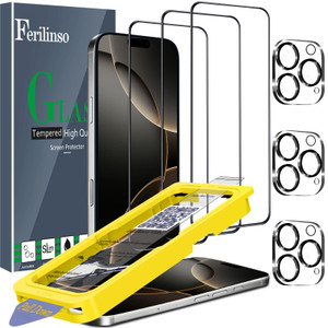Ferilinso [Auto Dust Install] 3 Pack Screen Protector for iPhone 16 Pro Max [Phone Case fit], 3 Tempered Glass Camera Lens Protector Accessories for