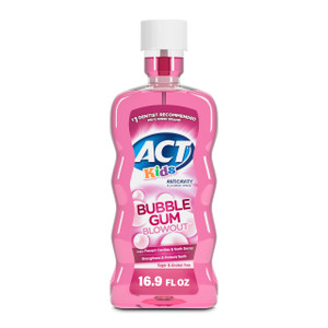 ACT Kids Anticavity Fluoride Mouthwash, Sugar & Alcohol Free Mouth Rinse Strengthens Teeth, Bubble Gum Blowout, 16.9 fl. oz.