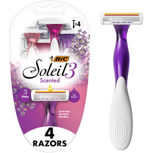 BIC Soleil 3 Scented Women's Disposable 3 Blade Razors, Moisture Strip and Lavender Scented Handles, 4-Pack