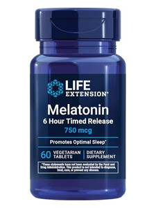Life Extension Melatonin 6 Hour Timed Release, 750 mcg, Extended-Release Formula for Gentle Sleep Support, Healthy circadian Rhythms, Cellular Defens