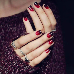 SIUSIO 24Pcs Fake Nails Black Red Full Cover Short Square Shaped Gradient Press on Nails Glossy Reusable Halloween Acrylic False Stick on Nail Covere