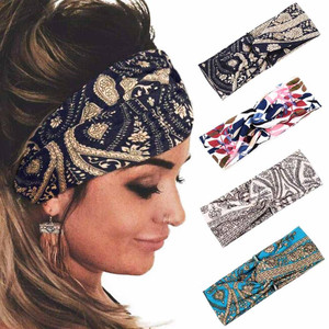 Yean Boho Wide Headbands Black Stretch Hair Bands Elastic Turbans Stylish Head Wraps for Women (Pack of 4) (vintage)
