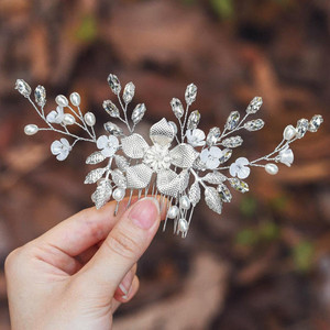 Evild Flower Wedding Hair Clips Silver Rhinestone Bridal Headpiece Prom Hair Accessories for Women