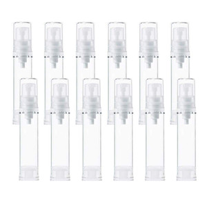 12Pcs Transparent Airless Pump Press Bottle Portable Plastic Vacuum Bottle Empty Refillable Sample Travel Container Jars Vials Pots Makeup Holder for