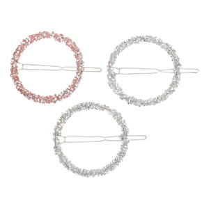 3pcs Rhinestone Bridal Hair Clip,Wedding Metal Hair Pins, Round Circle Hair Clips Bobby Pin Ponytail Holder Hair Accessories for Women