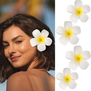 Haomye Plumeria Hair Clips White Hawaiian Flower Hair Clip Frangipani Hairpins Boho Floral Hair Barrettes Beach Women Hair Accessories 4PCS