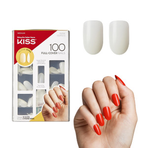 KISS 100 Full-Cover Nails, Press-On Nails, Nail glue included, 'Active Oval' Shape, Clear, Medium Size, Oval Shape, Includes 100 Nails, 3g Maximum Sp