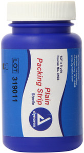 Dynarex 3402 Plain Packing Strip, Sterile Wound Care, 100% Cotton Woven Medical Packing Strip, Soft & Absorbent, 1/2" x 5 Yard.