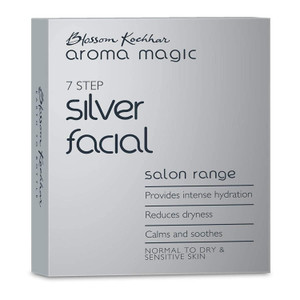 Aroma Magic Silver Facial Kit | 7 Step Facial with Cleanser, Enzyme Gel, Serum, Protein, Sheen Gel & Face Pack | Hydrates & Soothes Dry Skin | Salon-