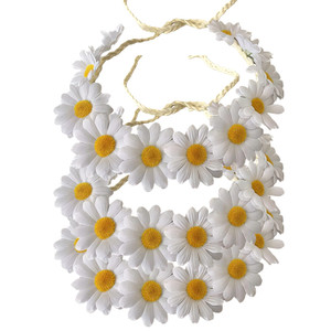 3PCS White Sunflower Crown Headband Bohemian Daisy Flower Hair Wreath Garland Headpiece Sunhat Accessories for Women Wedding Festival Party Beach Hol