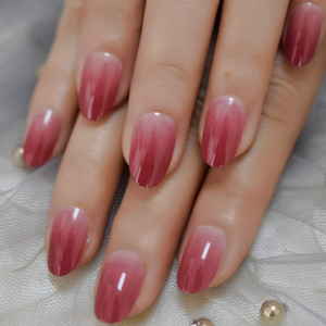 LightCoral Ombre Artificial False Nails Sleek Gel Acrylic Nail Oval Medium Color Tips with Gluetabs 24pcs