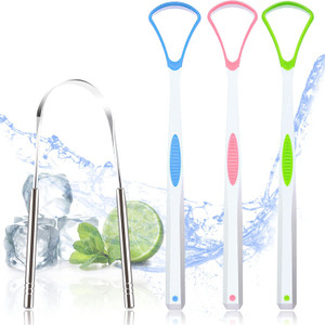 4PCS Tongue Scraper, Stainless Steel Tongue Cleaners, 100% BPA Free Fresher Tongue Tools, Healthy Oral Hygiene Brushes, Medical Grade Reusable Stainl
