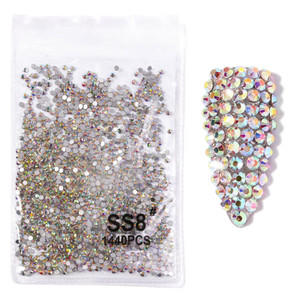 SS8 2880pcs 2.4mm Crystals AB Nail Rhinestones Round Flatback Glass Gems Beads Stones for Decoration Jewels Accessories Crafts Eye Makeup Clothes Sho