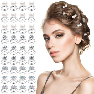 36 Pieces Spiral Hair Pins Gems Rhinestones for Hair Accessories Pearl Pin for Wedding Crystal Twister with Silver Coil Jewelry Clip for Wedding Brid