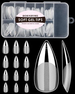 Soft Gel Nail Tips Medium Stiletto, 120PCS Pre Buff Full Cover Shaped Nail Extenison Tips Half Matte Gel Nail Tips BORNBYME