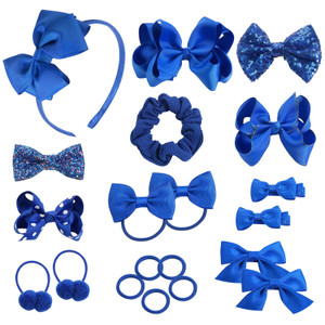 Bekecidi Girls School Hair Accessories - Blue Bow Clips, Elastic Hair Bands, Headband, Ribbon Barrettes for Toddlers, Kids Christmas Birthday Gift