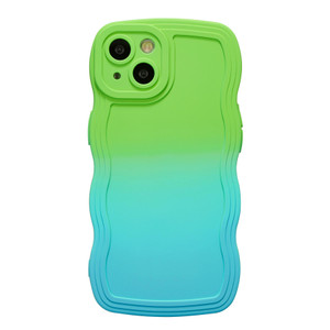 ZCDAYE Case for iPhone 11, Cute Neon Gradient Green&Blue Phone Case with Camera Protection, Curly Wave Frame Soft TPU Shockproof Phone Cover for Wome