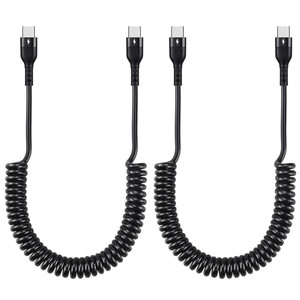 YEAOI 2-Pack Coiled USB C Cable for iPhone 16 Pro Max/15/15 Plus/15 Pro/15 Pro Max Charger, Retractable PD Fast Charging Cord, Black