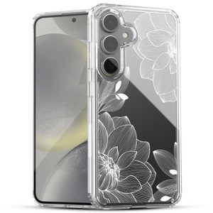 Ranz Case for Galaxy S24 FE, Anti-Scratch Shockproof Series Clear Hard PC+ TPU Bumper Protective Cover Case for Samsung Galaxy S24 FE - Lace Chrysant