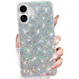 Changjia for iPhone 16 Glitter Case,Cute Girly Bling Sparkle Sparkly Shiny Reflective Soft TPU Silicone Bumper Shockproof Slim Thin Protective Phone