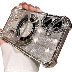 Changjia for iPhone 16 Plus Magnetic Stand Glitter Case,[Compatible with MagSafe] Bling Sparkly with Camera Protector Soft TPU Plating Bumper Shockpr