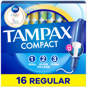 Tampax Compact Pearl Tampons, with LeakGuard Braid & Extendable Applicator, Regular Absorbency, Compact Extendable Applicator, Unscented, 16 Count (P