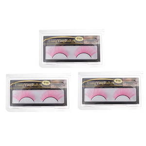 Lurrose 3 Pairs Pink Fake Eyelashes Curly Shining Extension for Halloween Carnival Party Performance