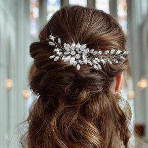 Unsutuo Crystal Bride Wedding Hair Comb Silver Leaf Bridal Hair Accessories Rhinestone Hair Pieces for Women and Girls