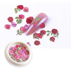 AKOAK 3 Boxes 3D Flower Nail Stickers, Wood Pulp Nail Art Charm, Holographic Simulation Flower Pulp Nail Art Charm, Color Mixed Natueal Flower Leaves