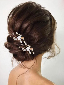 Heread Flower Bride Wedding Hair Pins Crystal Bridal Head Piece Pearl Hair Accessories for Women and Girls (Pack of 2) (C Gold)