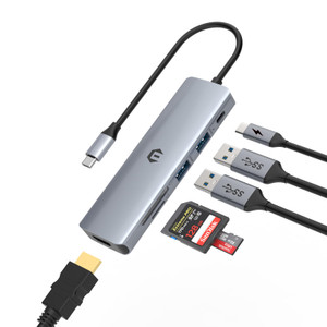 USB C Hub, TOTU USB C Adapter 6 in 1 with 4K HDMI Output, 100W PD Port, 2 USB 3.0, SD/TF Card Slot, USB C Docking for Dell Laptop and Other Type C De