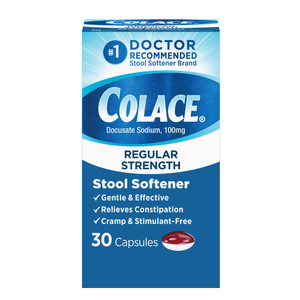 Colace Stool Softener 100 mg, 30 Capsules, Constipation Relief, Docusate Sodium, Gentle Docusate, Stimulant-Free, Regular Strength, #1 Doctor Recomme