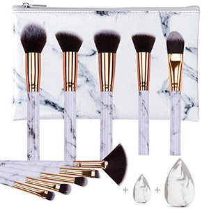 HEYMKGO Makeup Brushes Professional Marble Makeup Brush Set, Soft and Odor-free Natural Synthetic Bristles,10PCS + 2 Sponge Puff + Marble Pattern Cos