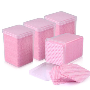 400 PCS Lint Free Nail Wipes EBANKU Non-Woven Fabric Nail Cleaning Pads Lash Extensions Glue Cleaning Remover Wipes Nail Salon Supplies with Bottle(P