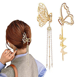 Butterfly Hair Clips Butterfly Metal Hair Claw Clip Big Nonslip Gold Hair Clamps Hair Accessories Butterfly Tassel Design Hair Catch Clip Large Hair