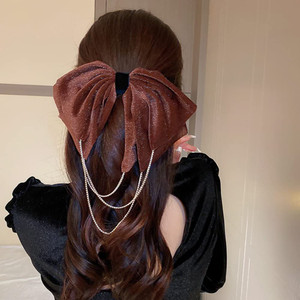 Jumwrit Big Hair Bow Clip Hair Barrette with Long Layered Rhinestone Tassel Strong Hold Hair Bowknot Solid Color Hair Bow Clip Fashion Hair Accessori