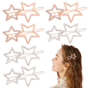 Ainvhh 6 Pcs Star Hair Clips Hollow Star Hair Barrettes Metal Hair Clips Rhinestone Hairpin Geometric Hair Pins for Women Girls Hair Styling Accessor