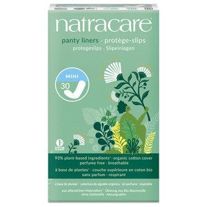 Natracare Natural Organic Mini Panty Liners, Made with Certified Organic Cotton, Ecologically Certified Cellulose Pulp and Plant Starch (1 Pack, 30 L