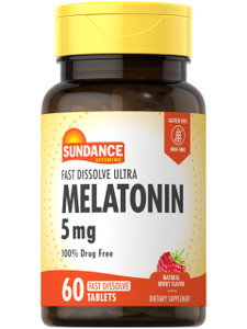 Sundance Melatonin 5mg Fast Dissolve Tablets | 60 Count | Natural Berry Flavor | Vegetarian, Non-GMO, and Gluten Free Supplement