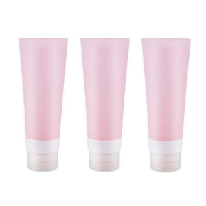 3PCS 80ML 2.7OZ Pink Empty Silica Gel Squeeze Tubes with Flip Cap Emulsion Lotion Shower Gel Shampoo Conditioner Holder Refillable Portable Cosmetic