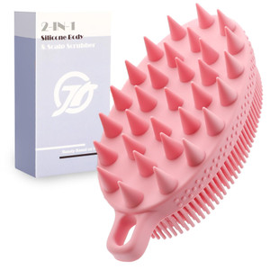 FREATECH 2-in-1 Silicone Body Scrubber - Bath Shower Body Brush and Shampoo Brush Scalp Massager Exfoliator, Deep Cleanse Skin & Hair, Lathers Well,
