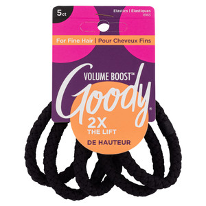 GOODY Volume Boost Ponytailers Elastics Hair Tie for Fine Hair - 5 Count, Black - Ouchless Pain-Free Hair Accessories for Women, Men, Boys, & Girls -