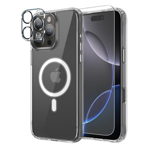 3 in 1 for iPhone, Compatible with MagSafe +1 Screen Protector +1 Camera Lens Protector, Military-Grade Case, Scratch-Resistant Back Cover, Clear [Ye