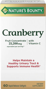 Nature's Bounty Cranberry Dietary Supplement, Supports Urinary Tract and Immune Health, Softgels, 25,200 Mg, 60 Ct
