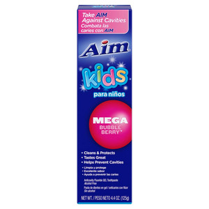 Aim Kids Mega Bubble Berry Anticavity Fluoride Gel Toothpaste - 4.4 Ounce (2-Pack)