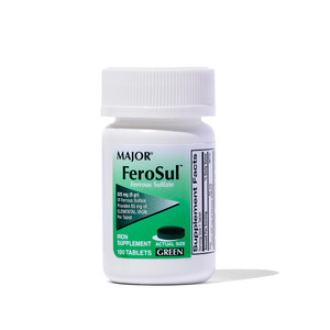 MAJOR FEROSUL 325MG (5GR) GREEN FERROUS SULFATE-325 MG Green 100 TABLETS UPC 309047591824 by Major Pharmaceuticals