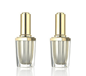 2PCS 10ml/0.34oz Clear Empty Refillable Upscale Acrylic Nail Polish Bottles Container Manicure Top Coat Varnish Cosmetic Bottle With Brush and Gold C