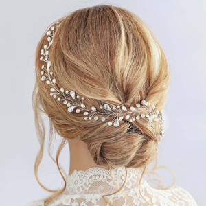 GORAIS Crystal Bride Wedding Headband Silver Pearl Bridal Hair Vine Prom Evening Hair Accessories for Women and Girls