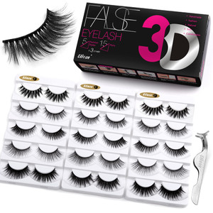 Eliace 3D Mink Lashes Natural Look 5 Mixed Styles 15 Pairs Fake Eyelashes Bulk Pack Handmade Luxurious Volume Fluffy Natural Eyelashes Comfortable an